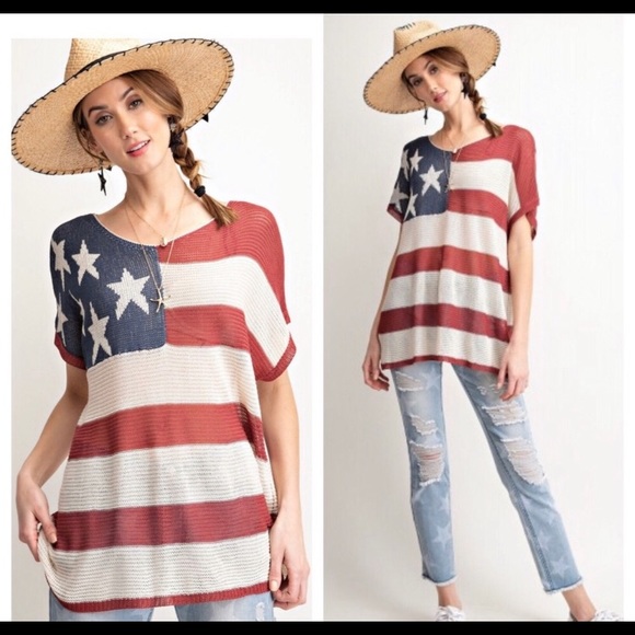 October Love Tops - NEW American Flag Knit Top. Large